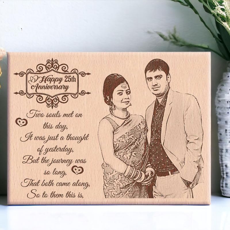 Gftbx Personalized Wooden Engraved Photo Frame For 25Th Wedding Anniversary (9X7 Inches, Wood), Tabletop Rectangular